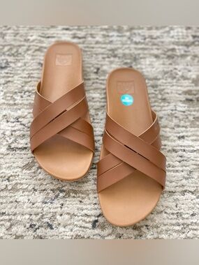 Reef Cushion Spring Bloom Slide Sandals Size 9 Brown Leather Beach Summer